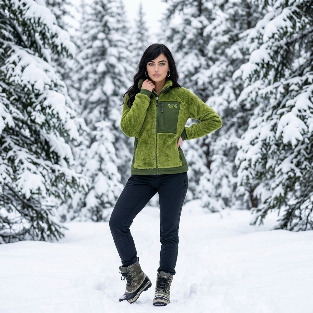 Mountain Hardwear Full Zip Fleece Jacket Fuzzy Green Cozy Winter Cabincore Small